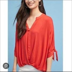 Akemi + Kin by Anthropologie Orange V-Neck Blouse Size M New with Tags